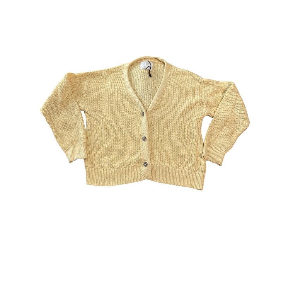 Zara Size 9-10 Girl Butter Yellow Cardigan Long Sleeve Spring Summer Buttons